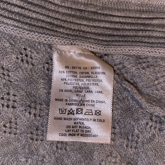 Anthro Rosie Neira Gray Wool Blend Crochet Knit Ribbed Cardi Cardigan Sweater - Picture 6 of 9